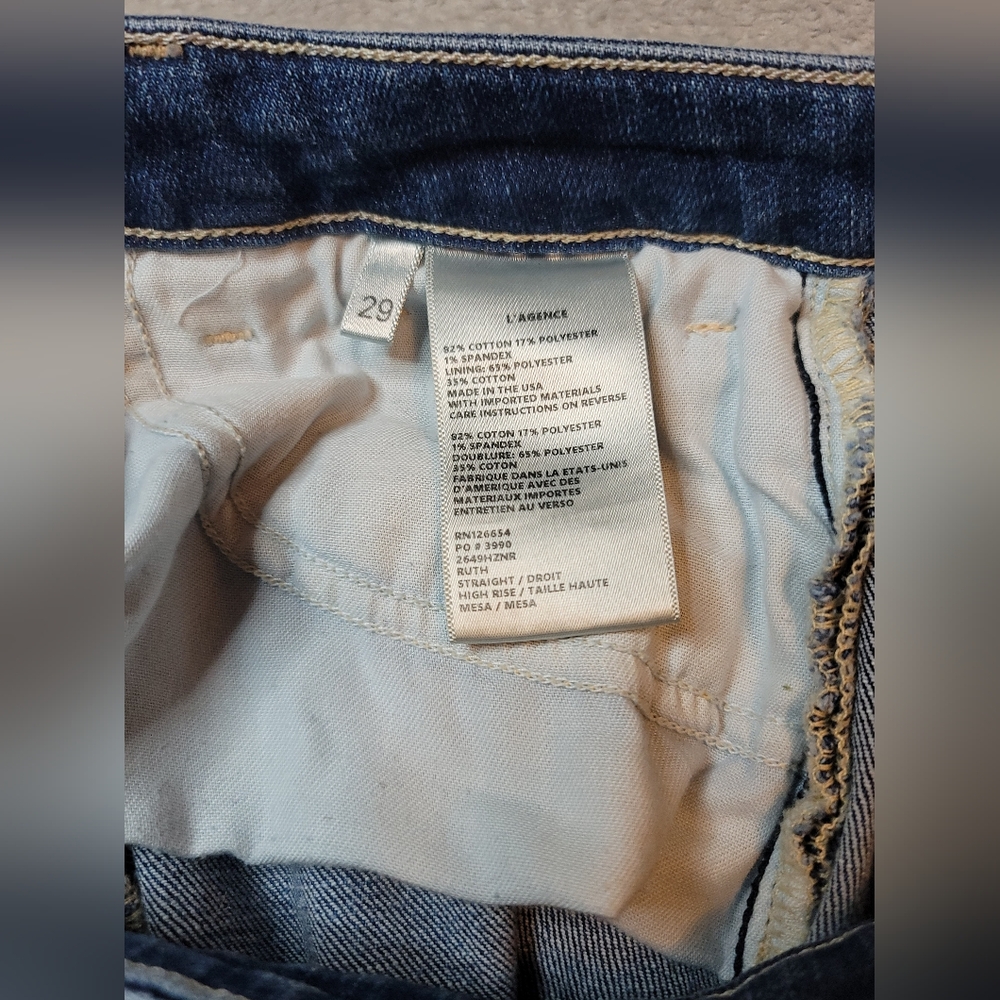 L’AGENCE Ruth High Rise Straight Jeans Mesa Wash Raw Hem Size 29 - Picture 11 of 11